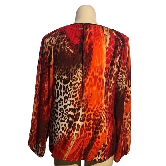 Zac Rachel Top LARGE Red Orange Brown Animal Print Long Sl Keyhole Cute - Picture 4 of 7